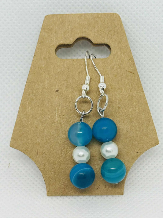 Boucle d'oreille en pierre naturelle Agate bleu rayée - Cabijou
