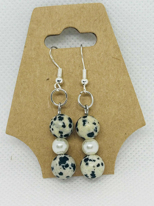 Boucle d'oreille en pierre naturelle Dalmatienne - Cabijou