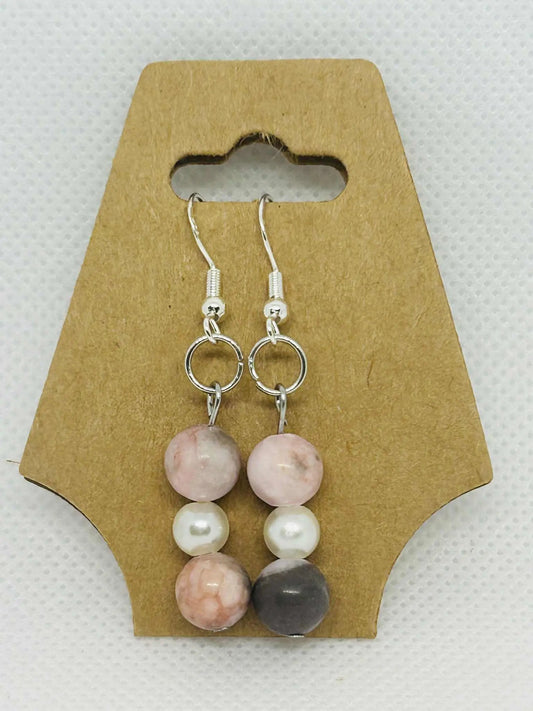 Boucle d'oreille en pierre naturelle Rhodonite - Cabijou