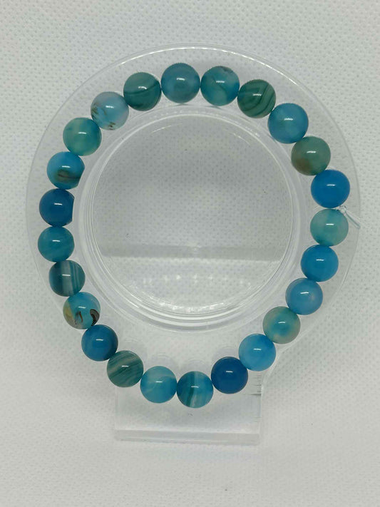 Bracelet en pierre naturelle Agate bleu rayée - Cabijou