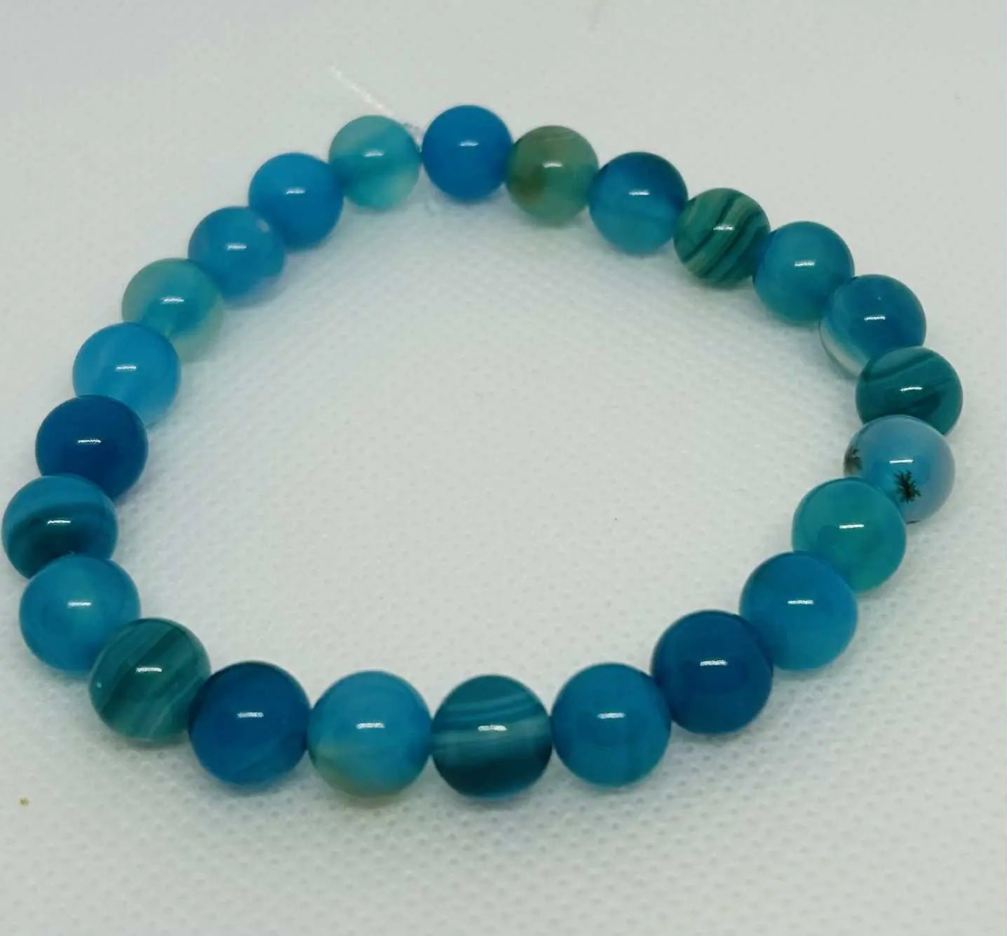 Bracelet en pierre naturelle Agate bleu rayée - Cabijou